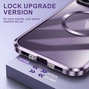For iPhone 13 Pro Max Large Window Holder MagSafe Magnetic Metal Phone Case(Black)
