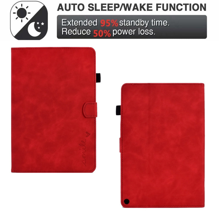 For Amazon Fire Max 11 2023 Embossed Smile Flip Smart Leather Tablet Case(Red)