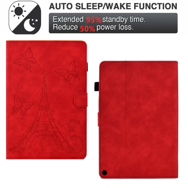 For Amazon Fire Max 11 2023 Embossed Tower Flip Smart Leather Tablet Case(Red)
