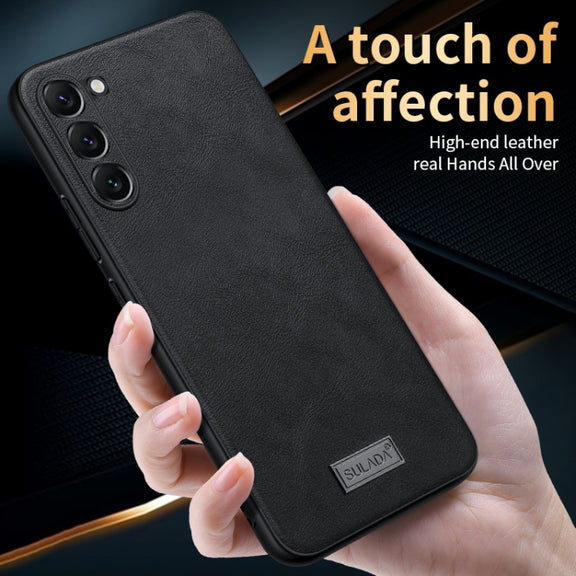 For Samsung Galaxy S24 Ultra 5G SULADA Shockproof TPU Hybrid Handmade Leather Phone Case(Brown)