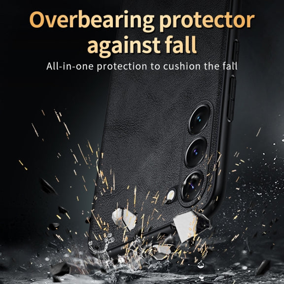 For Samsung Galaxy S25 5G SULADA Shockproof TPU Hybrid Handmade Leather Phone Case(Orange)