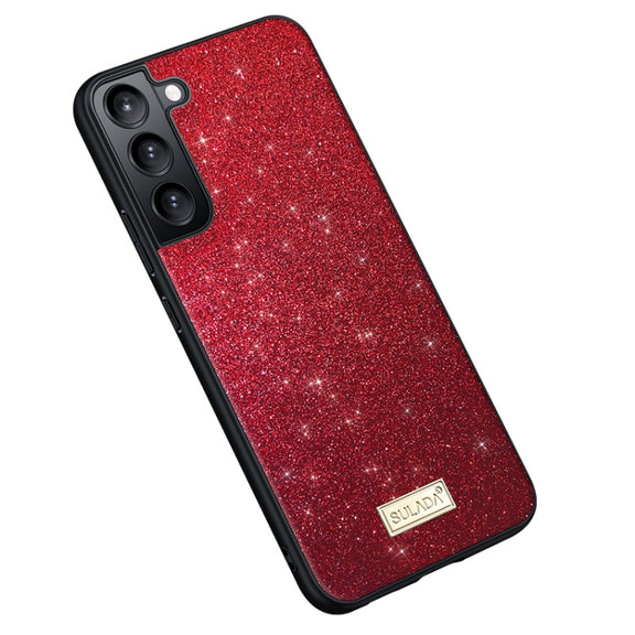 For Samsung Galaxy S25+ 5G SULADA Glittery TPU Hybrid Handmade Leather Phone Case(Red)