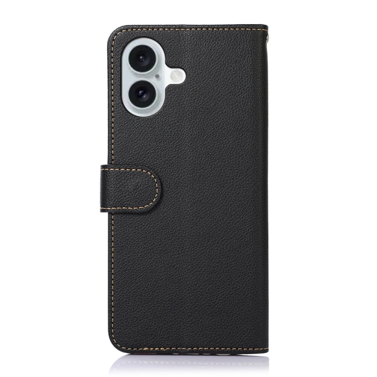 For iPhone 16 Plus KHAZNEH Litchi Texture Leather RFID Phone Case(Black)