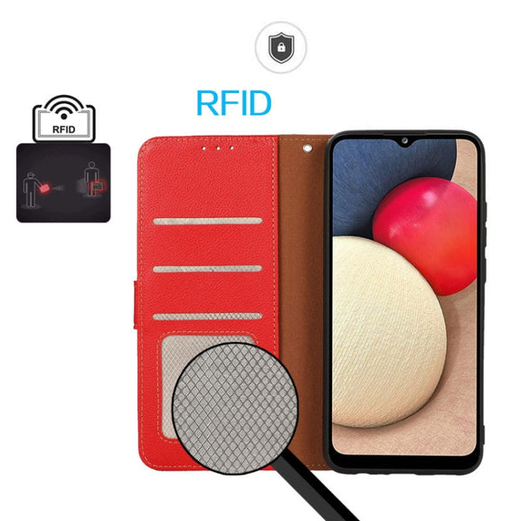 For iPhone 16e KHAZNEH Litchi Texture Leather RFID Phone Case(Red)