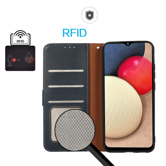 For iPhone 16e KHAZNEH Litchi Texture Leather RFID Phone Case(Blue)
