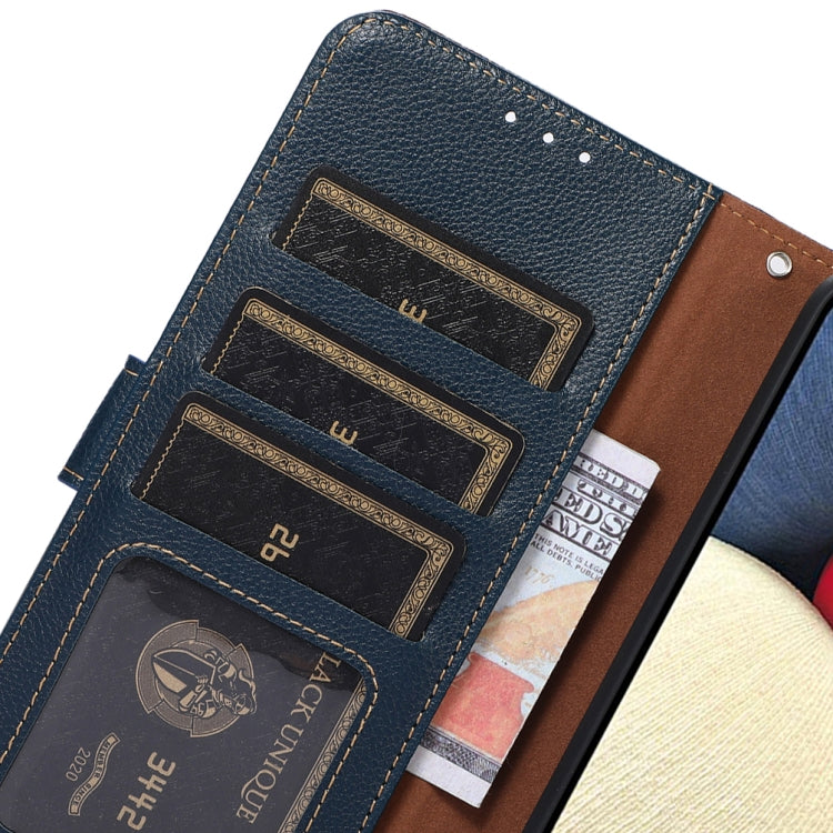 For iPhone 16e KHAZNEH Litchi Texture Leather RFID Phone Case(Blue)