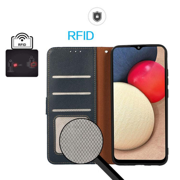 For iPhone 17 KHAZNEH Litchi Texture Leather RFID Phone Case(Blue)