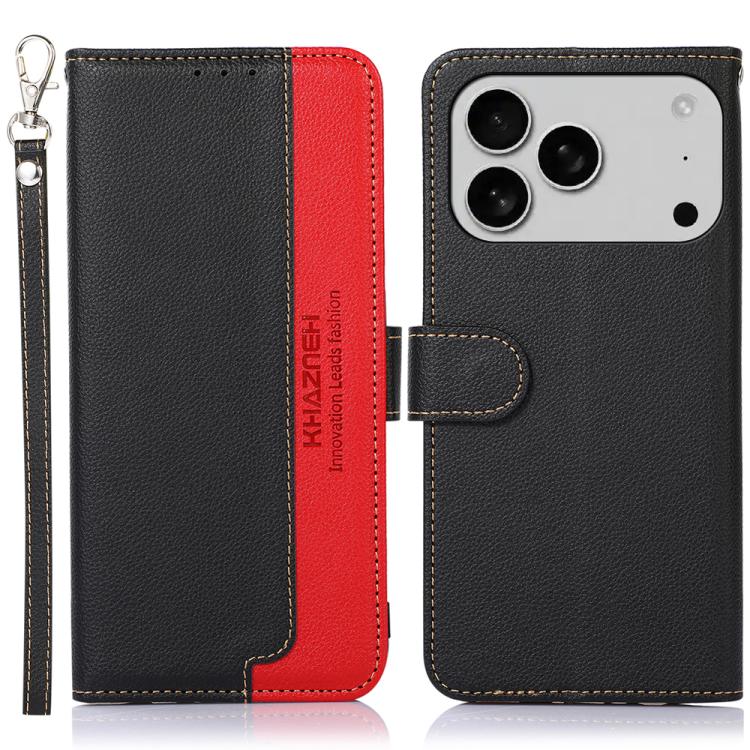 For iPhone 17 Pro KHAZNEH Litchi Texture Leather RFID Phone Case(Black)