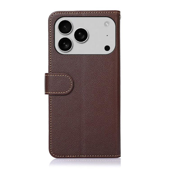 For iPhone 17 Pro Max KHAZNEH Litchi Texture Leather RFID Phone Case(Brown)