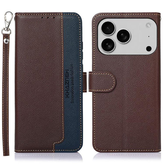 For iPhone 17 Pro Max KHAZNEH Litchi Texture Leather RFID Phone Case(Brown)