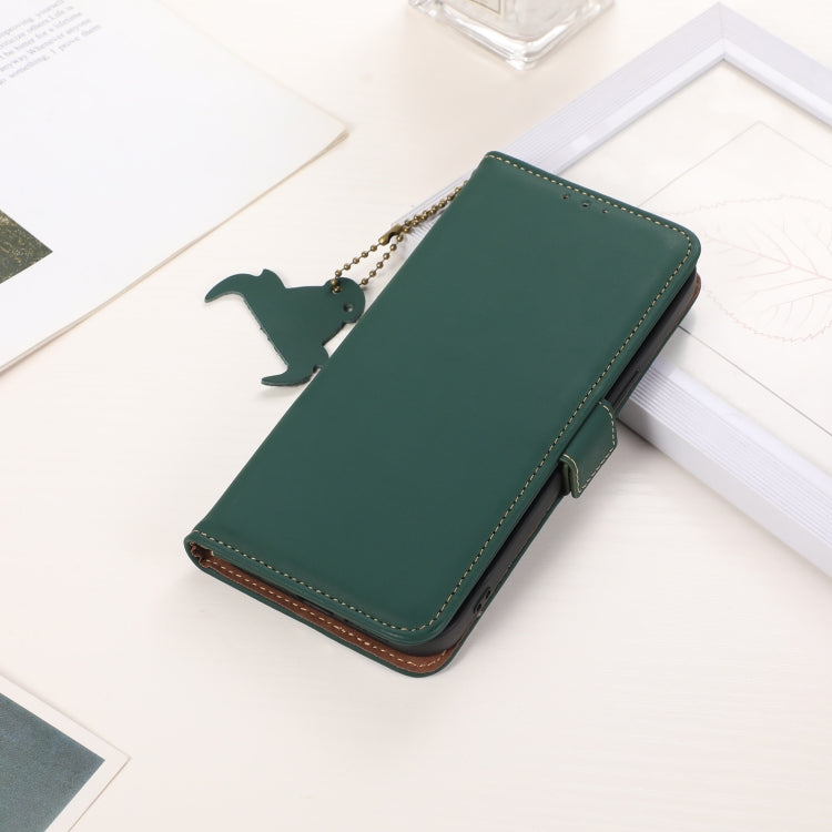 For iPhone 16 Pro Max Genuine Leather Magnetic RFID Leather Phone Case(Green)