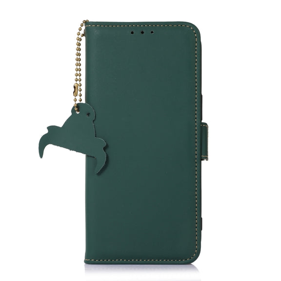 For iPhone 16 Pro Max Genuine Leather Magnetic RFID Leather Phone Case(Green)