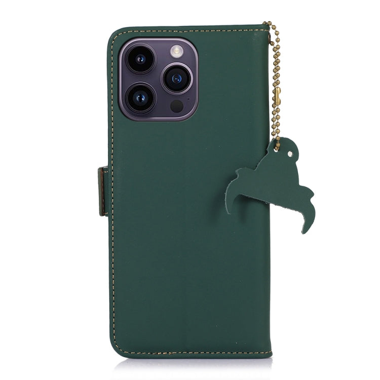 For iPhone 16 Pro Max Genuine Leather Magnetic RFID Leather Phone Case(Green)