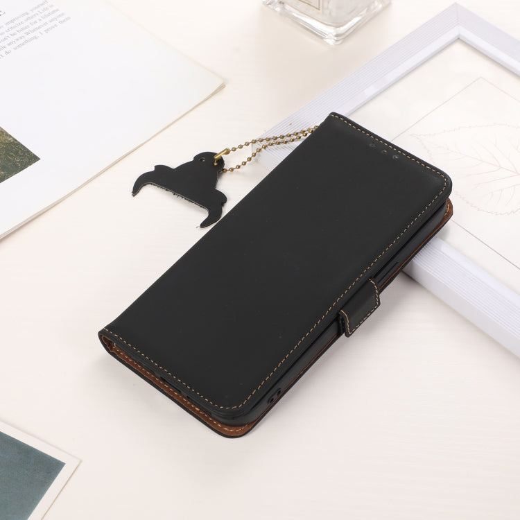 For iPhone 16 Pro Genuine Leather Magnetic RFID Leather Phone Case(Black)