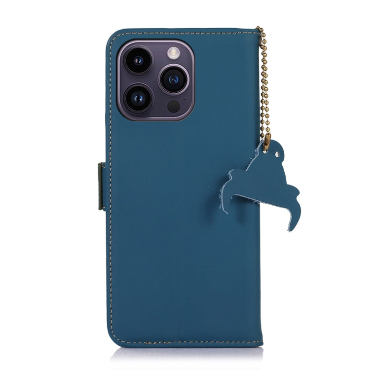 For iPhone 16 Pro Genuine Leather Magnetic RFID Leather Phone Case(Blue)