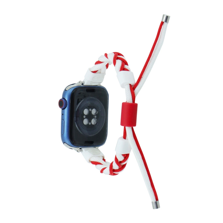 Silicone Bean Braided Cord Nylon Watch Band For Apple Watch Ultra 49mm(White Red)
