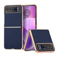 For Motorola Razr 40 Nano Plating Genuine Leather Luolai Series Phone Case(Dark Blue) - Motorola Cases by PMC TechLife | Online Shopping South Africa | PMC TechLife | Buy Now Pay Later Mobicred