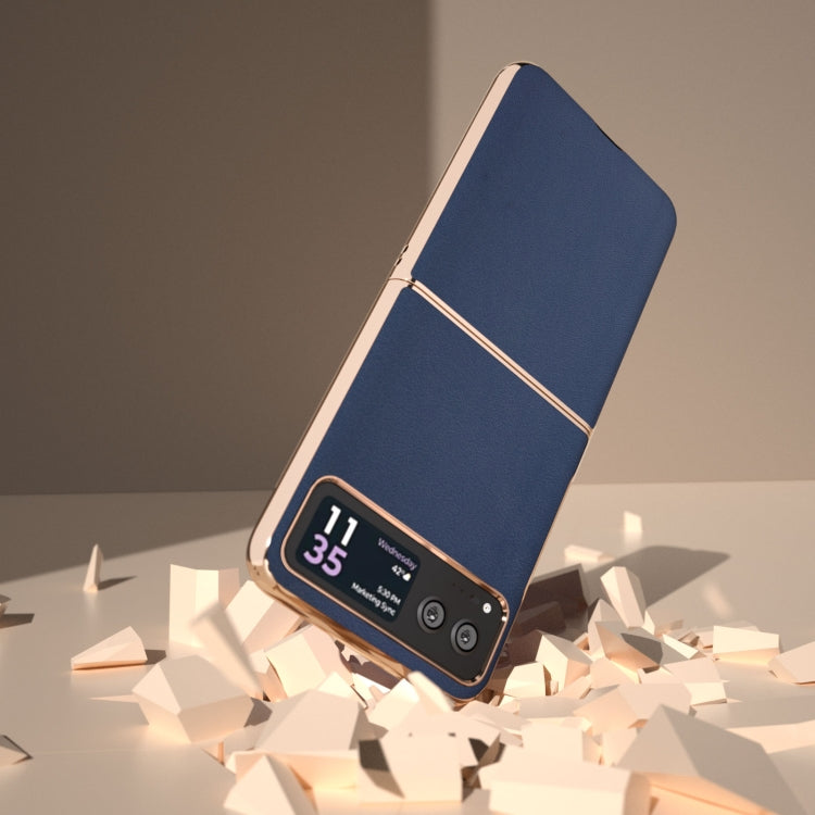 For Motorola Razr 40 Nano Plating Genuine Leather Xiaoya Series Phone Case(Blue)