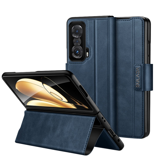 For Honor Magic V SULADA All-inclusive Magnetic Snap Flip Leather Phone Case(Blue)