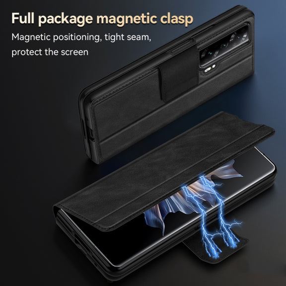 For Honor Magic V SULADA All-inclusive Magnetic Snap Flip Leather Phone Case(Blue)