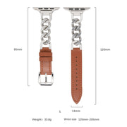 For Apple Watch Series 10 46mm Chain Genuine Leather Watch Band, Size: L(Gold Dark Brown)