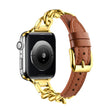 For Apple Watch SE 40mm Chain Genuine Leather Watch Band, Size: S(Gold Brown) - free shipping - PMC TechLife - Order now!