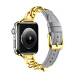 For Apple Watch SE 44mm Chain Genuine Leather Watch Band, Size: S(Gold Grey) - free shipping - PMC TechLife - Order now!