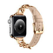 For Apple Watch Series 9 41mm Chain Genuine Leather Watch Band, Size: S(Rose Gold Apricot)