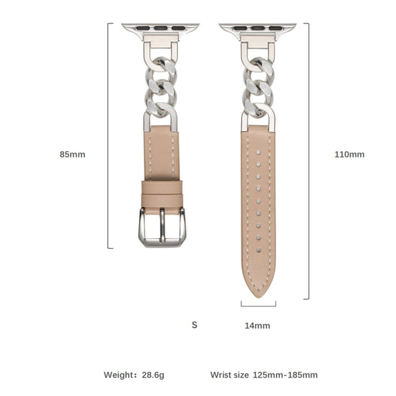 For Apple Watch Series 6 40mm Chain Genuine Leather Watch Band, Size: S(Gold Grey)