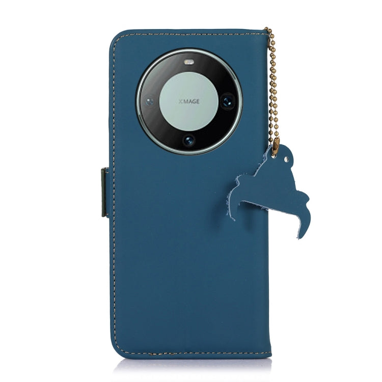 For Huawei Mate 60 Pro Genuine Leather Magnetic RFID Leather Phone Case(Blue)