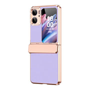 For OPPO Find N2 Flip Plated Plain Leather Folding Phone Case with Hinge(Purple)