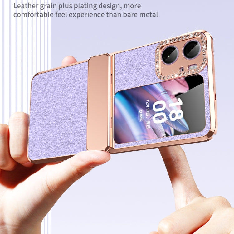 For OPPO Find N2 Flip Plated Plain Leather Folding Phone Case with Hinge(Red)
