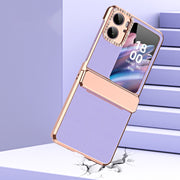 For OPPO Find N2 Flip Plated Plain Leather Folding Phone Case with Hinge(Purple)