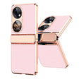 For Huawei P50 Pocket Plated Plain Leather Folding Phone Case with Hinge(Pink) - Huawei Cases by PMC TechLife | Online Shopping South Africa | PMC TechLife | Buy Now Pay Later Mobicred