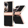 For Huawei P50 Pocket Plated Plain Leather Folding Phone Case with Hinge(Black) - Huawei Cases by PMC TechLife | Online Shopping South Africa | PMC TechLife | Buy Now Pay Later Mobicred