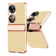 For Huawei P50 Pocket Plated Plain Leather Folding Phone Case with Hinge(Gold) - Huawei Cases by PMC TechLife | Online Shopping South Africa | PMC TechLife | Buy Now Pay Later Mobicred