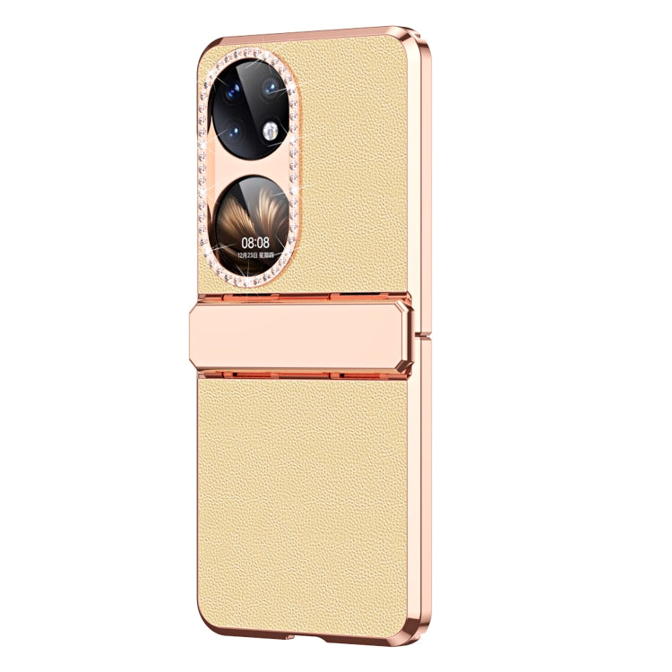 For Huawei P50 Pocket Plated Plain Leather Folding Phone Case with Hinge(Gold)