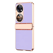 For Huawei P50 Pocket Plated Plain Leather Folding Phone Case with Hinge(Purple)