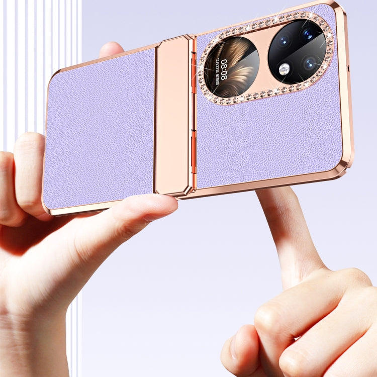 For Huawei P50 Pocket Plated Plain Leather Folding Phone Case with Hinge(White)