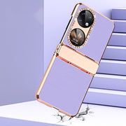 For Huawei P50 Pocket Plated Plain Leather Folding Phone Case with Hinge(Red)