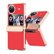 For vivo X Flip Plated Plain Leather Folding Phone Case with Hinge(Red)