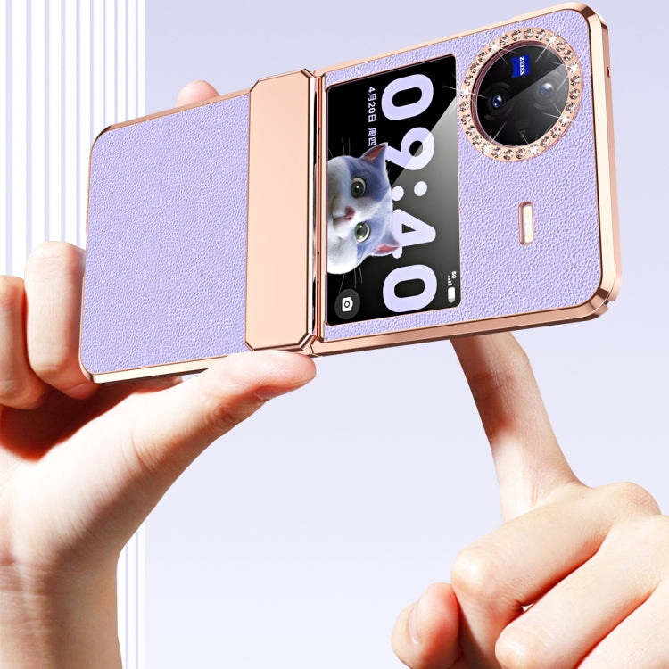 For vivo X Flip Plated Plain Leather Folding Phone Case with Hinge(Pink)
