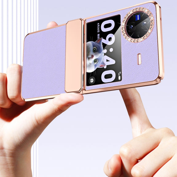 For vivo X Flip Plated Plain Leather Folding Phone Case with Hinge(White)