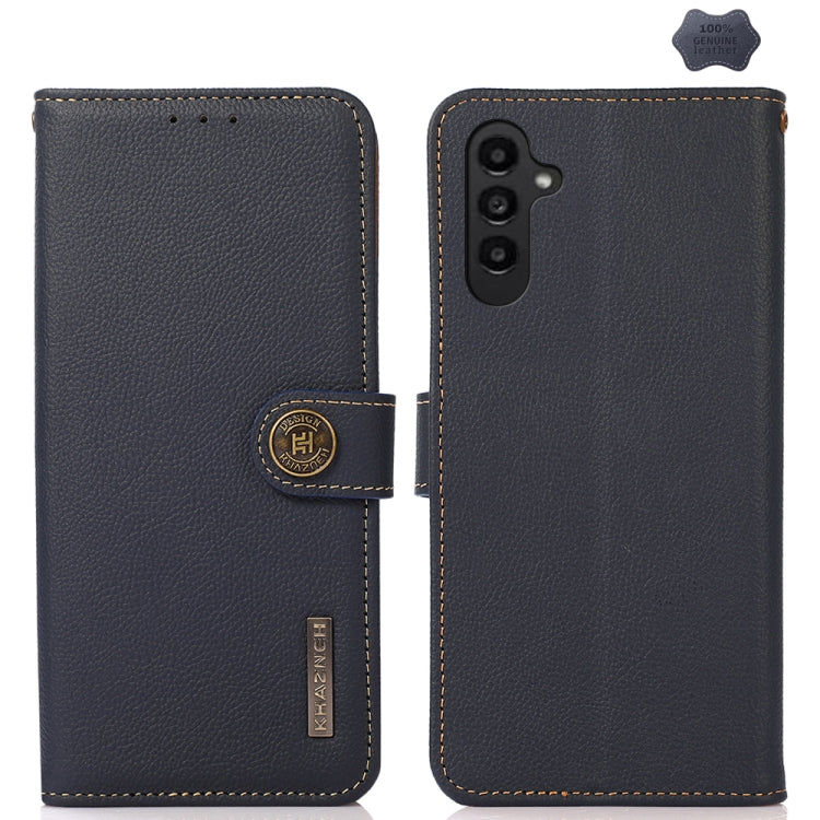 For Samsung Galaxy S24 KHAZNEH Custer Genuine Leather RFID Phone Case(Blue)