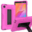 For Huawei MatePad T8 Contrast Color Robot B3 Silicone Hybrid PC Tablet Case with Holder(Rose Red Black) - Huawei by PMC TechLife | Online Shopping South Africa | PMC TechLife | Buy Now Pay Later Mobicred
