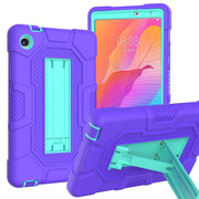 For Huawei MatePad T8 Contrast Color Robot B3 Silicone Hybrid PC Tablet Case with Holder(Purple Mint Green)