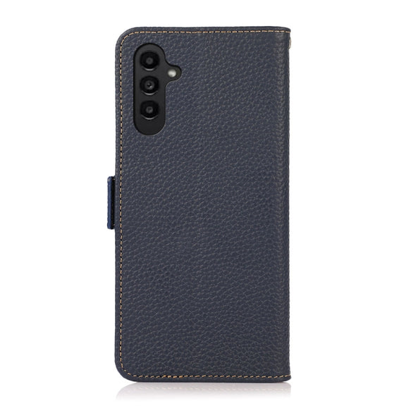 For Samsung Galaxy S24 KHAZNEH Side-Magnetic Litchi Genuine Leather RFID Phone Case(Blue)