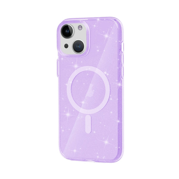 For iPhone 15 Plus Terminator Style Glitter Powder MagSafe Magnetic Phone Case(Purple)