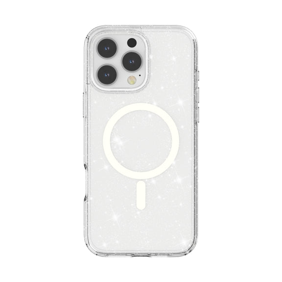 For iPhone 16 Pro Max Terminator Style Glitter Powder MagSafe Magnetic Phone Case(White)