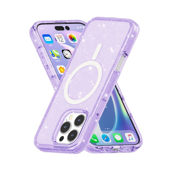 For iPhone 16 Pro Terminator Style Glitter Powder MagSafe Magnetic Phone Case(Purple)